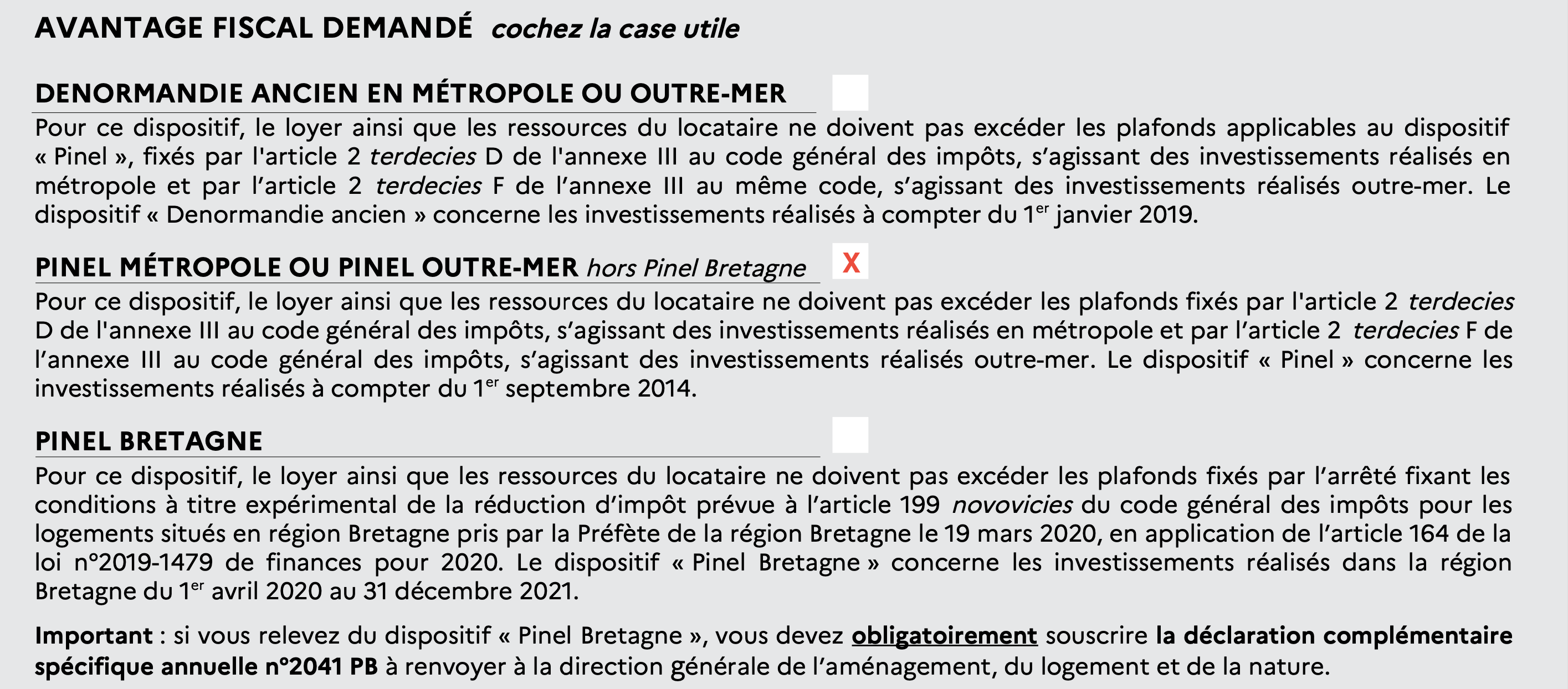 caractéristiques logement déclaration fiscale pinel