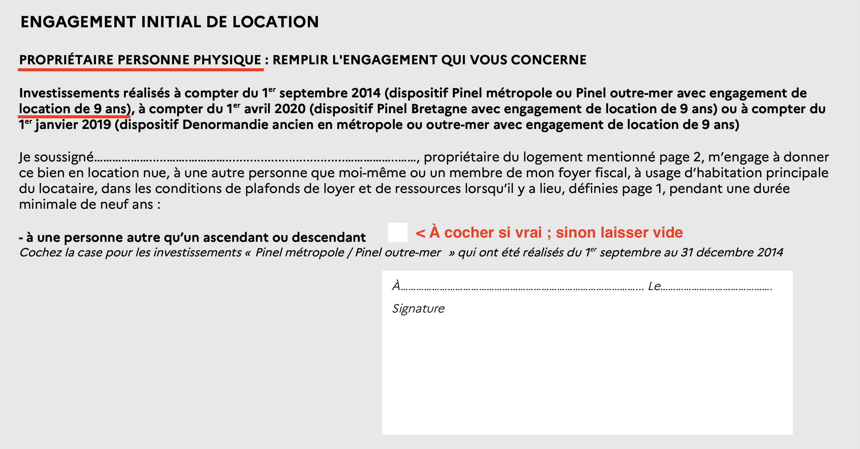 signature engagement déclaration fiscale pinel